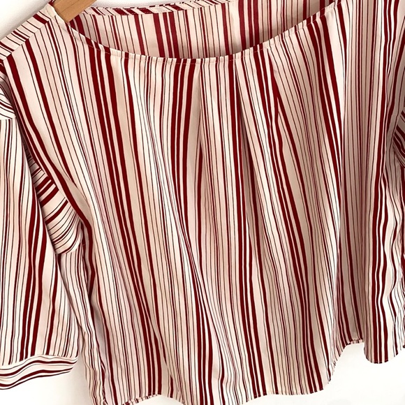 Ofuon Basic Cream & Burgundy Striped 3/4 sleeve Blouse, size M - Picture 3 of 6